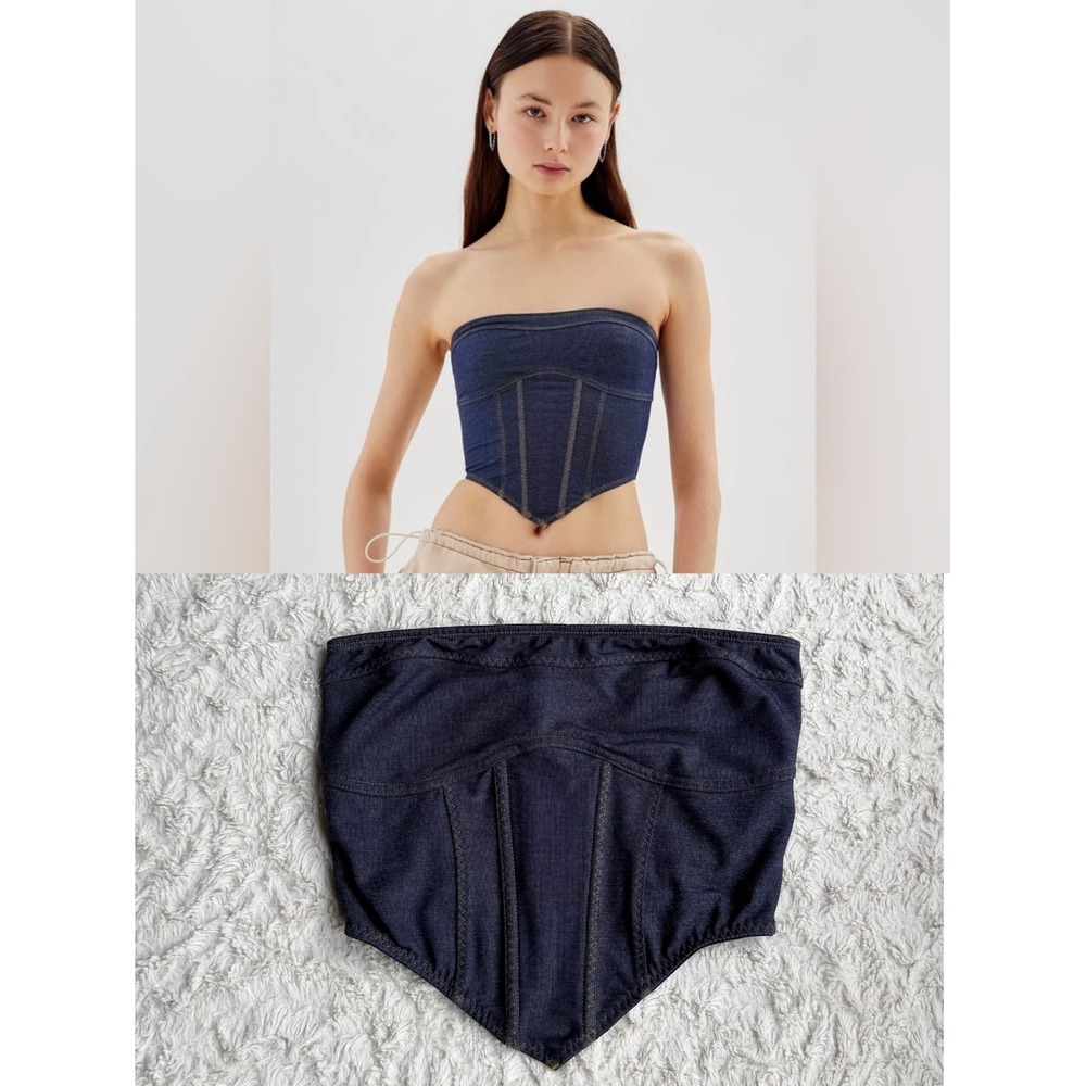 Urban Outfitters Denim Corset Tube Top Out From Under Dark Wash Blue Strapless M